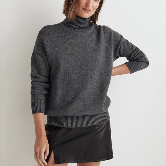 Madewell ribbed turtleneck sweater heather graphite grey